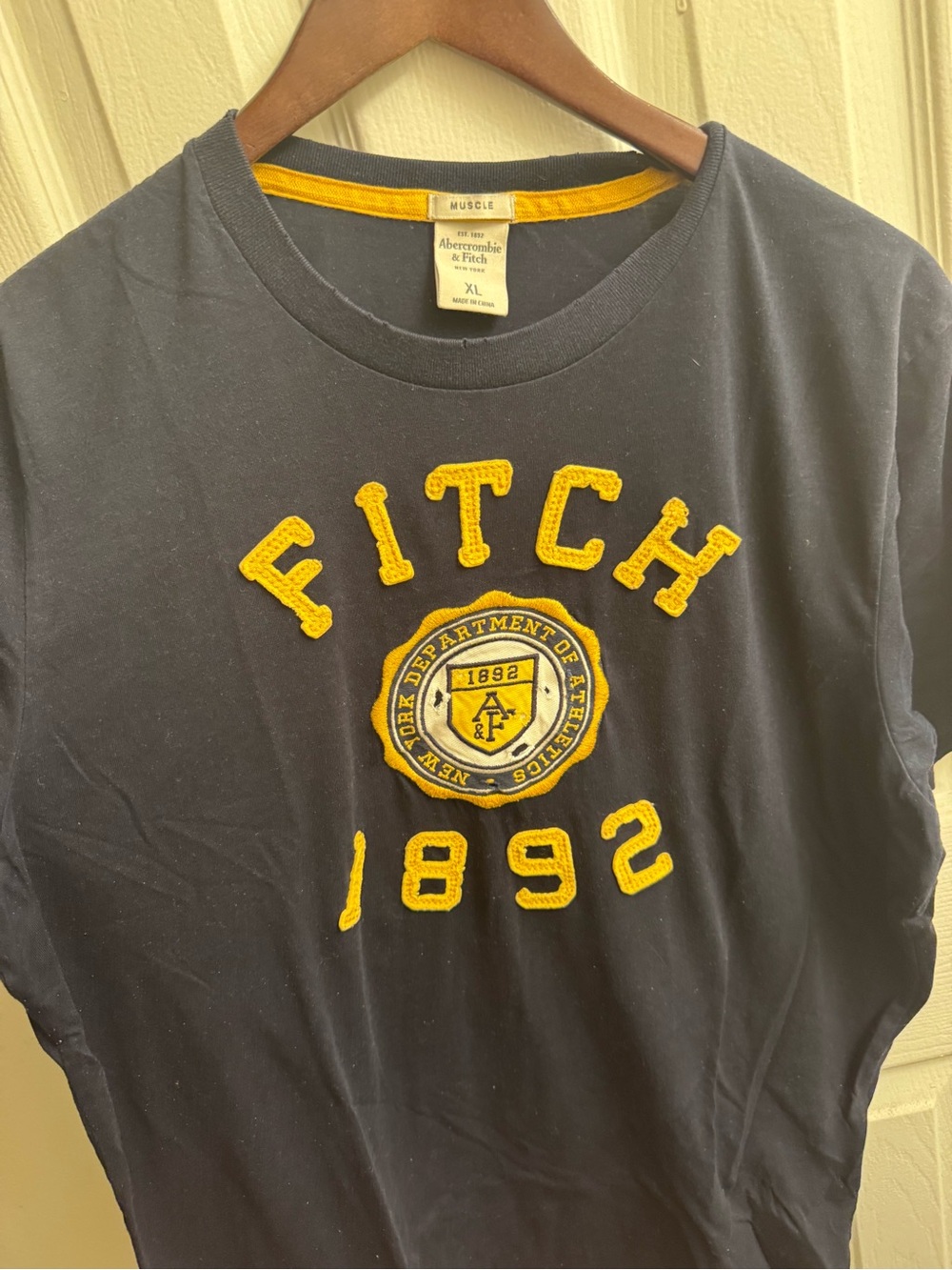 Abercrombie & Fitch Navy Short Sleeve Tee with Yellow Appliqué